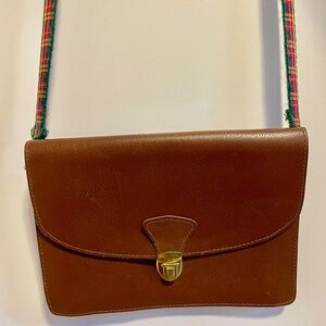 Brown Leather Dutch Crossbody Bag with Gold Clasp